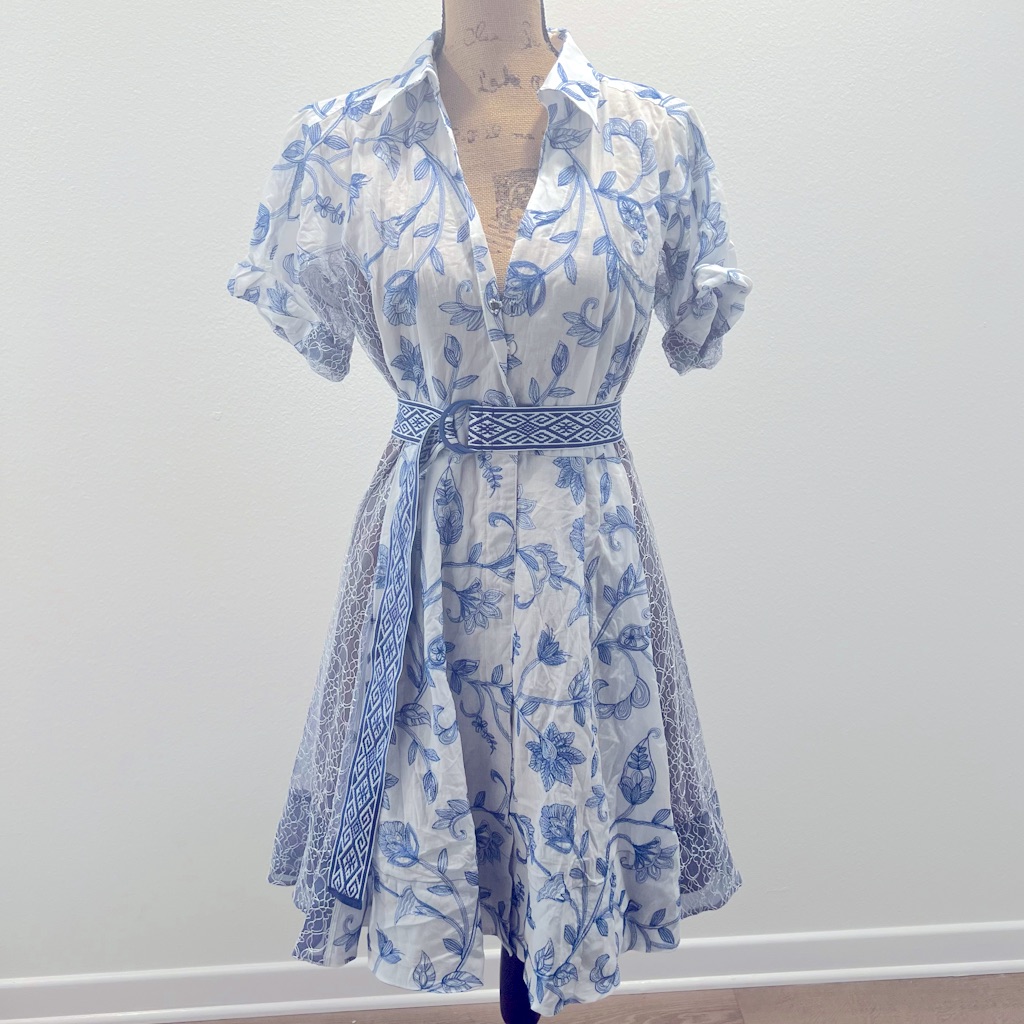 Nwt Byron Lars Blue Embroidered A-Line Dress 8p